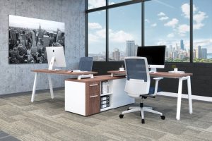 Escritorio doble con credenza central