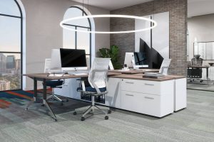 Escritorio operativo para 2 personas con credenza baja