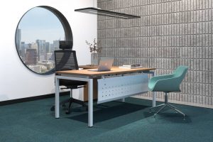 Escritorio ejecutivo con pantalla metálica