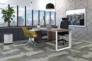 Escritorio ejecutivo SQ White con credenza lateral