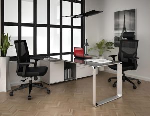 Escritorio ejecutivo SQ Alum con credenza lateral